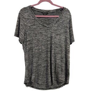 Athleta Breezy Scoop‎ V-Neck Tee Black Gray Stripe Size XL